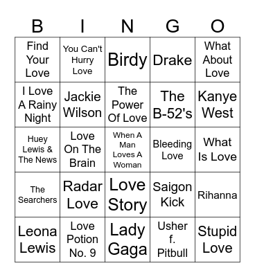 Love Songs (Part 3) Bingo Card