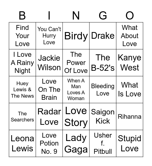 Love Songs (Part 3) Bingo Card