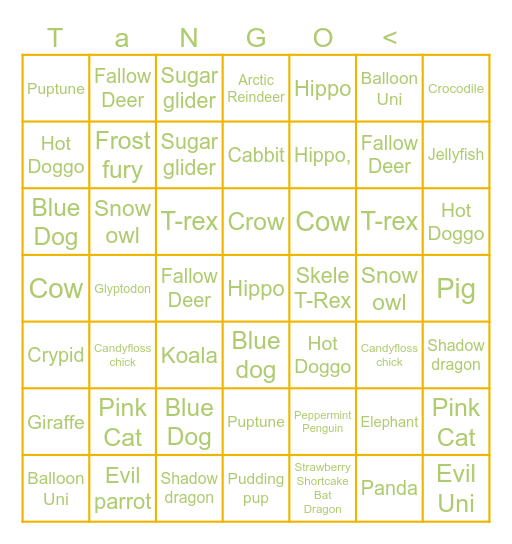 Adopt Me DP Bingo Card