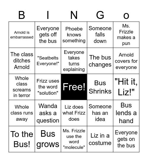 Magic School Bus Bingo Card
