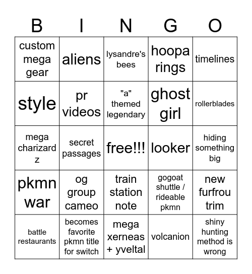 pokemon z Bingo Card