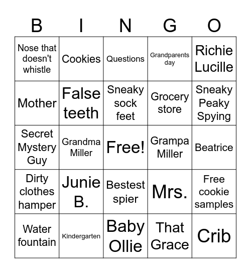 Junie B. Jones Bingo Card