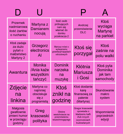 Sracja integracja Bingo Card