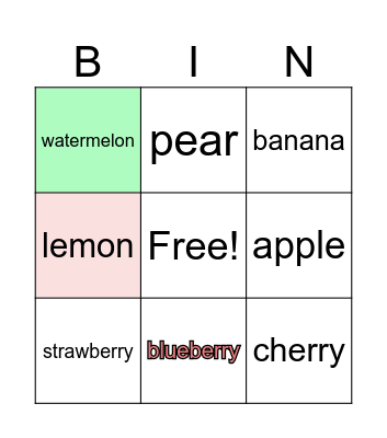 Fruits Bingo Card