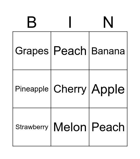 Fruits & Vegetables Bingo Card