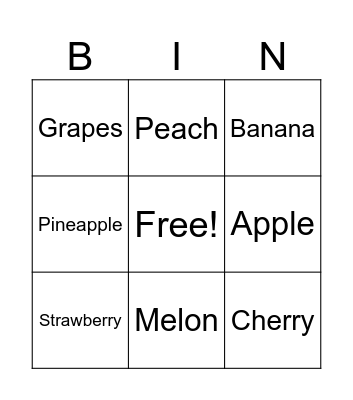 Fruits & Vegetables Bingo Card