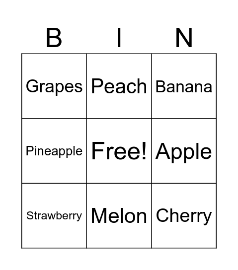 Fruits & Vegetables Bingo Card