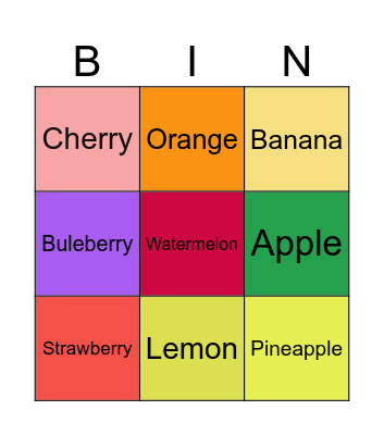 fruits Bingo Card