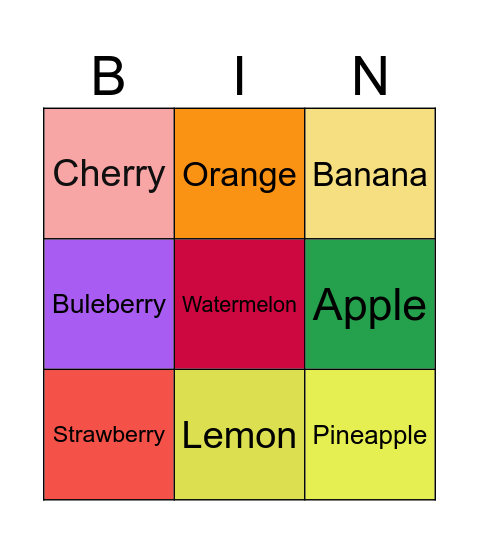 fruits Bingo Card