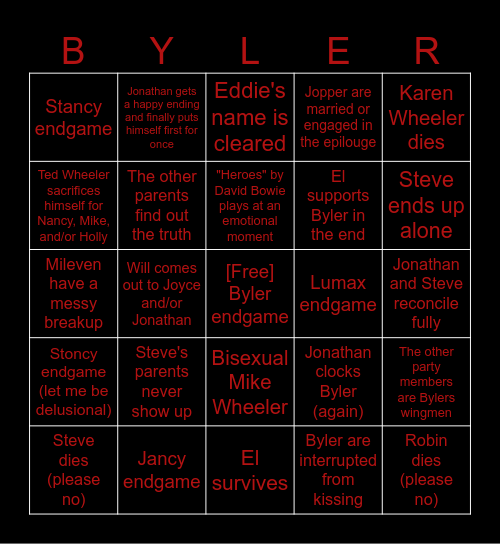 STONCY AND BYLER ENDGAME Bingo Card