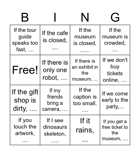 First Conditionals Bingo Card