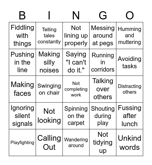 Behaviour Bingo Card