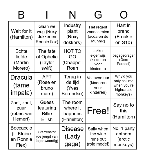 Muziek bingo Card