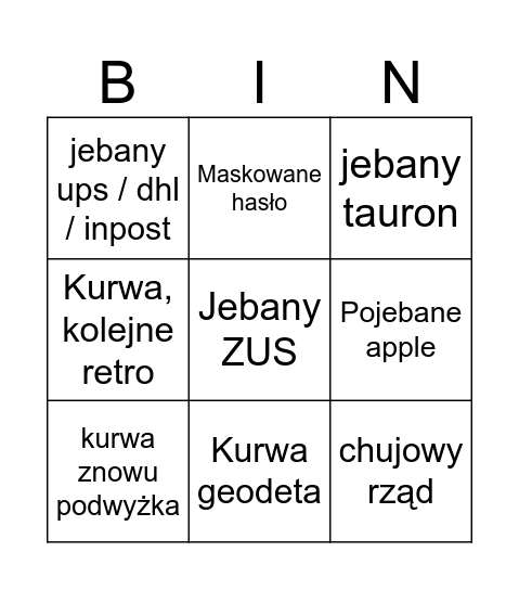 Bingo Janusza Bingo Card