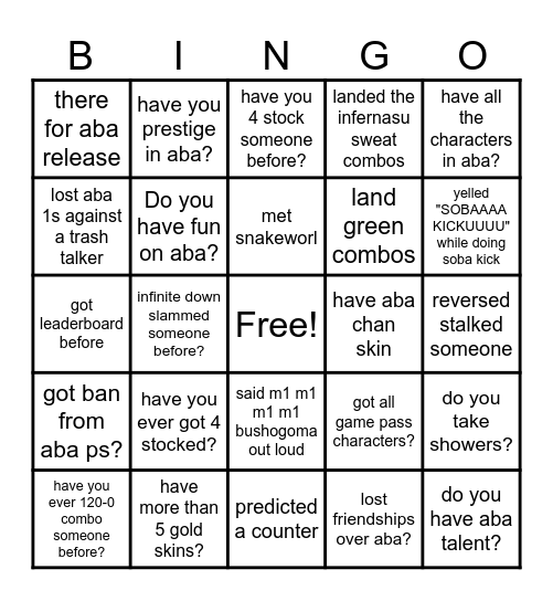 ABA BINGO Card