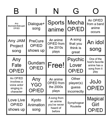 AMQ Bingo Card
