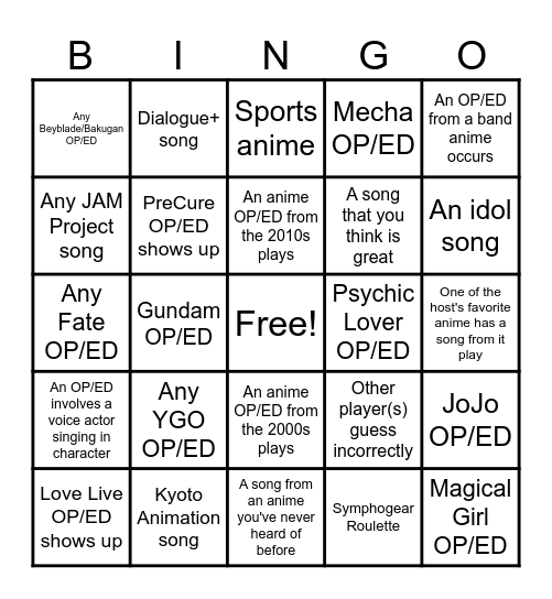 AMQ Bingo Card
