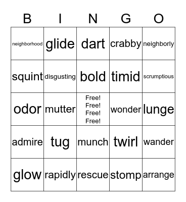 Vocabulary Bingo Card