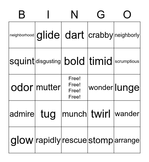 Vocabulary Bingo Card