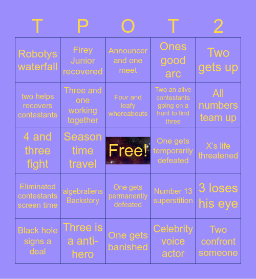 TPOT 20 Bingo Card