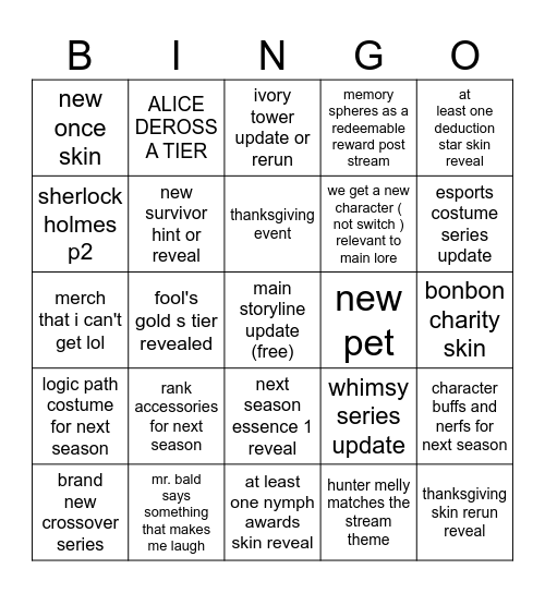 idv livestream bingo Card