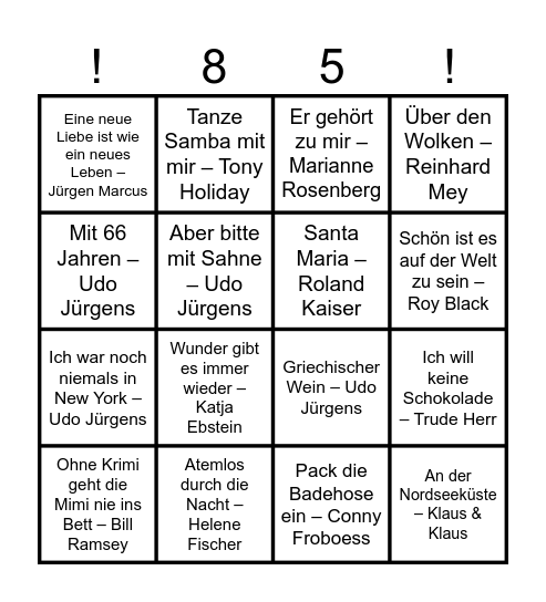 Anni 85 Bingo Card
