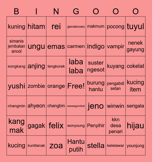 Yuchi Bingo Card