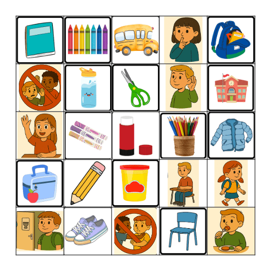 Les besoins fondamentaux et le vocabulaire scolaire Bingo Card