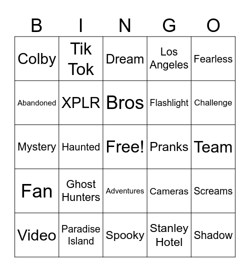 Sam and Colby Bingo Card