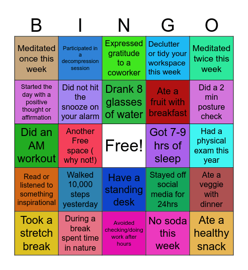 OPC Wellness Bingo Card