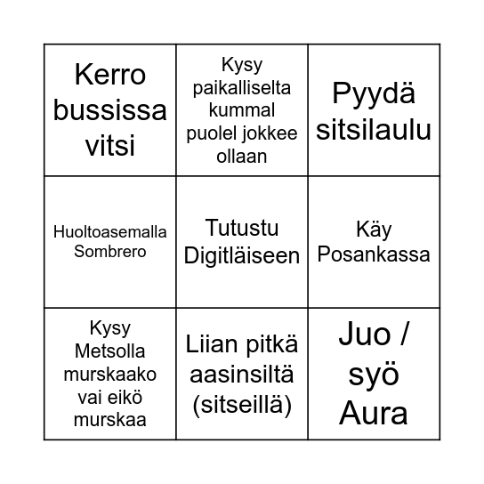 1. päivä Bingo Card