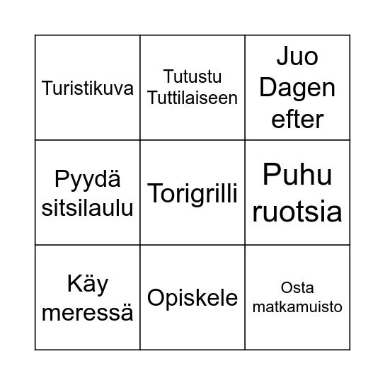 1. päivä Bingo Card