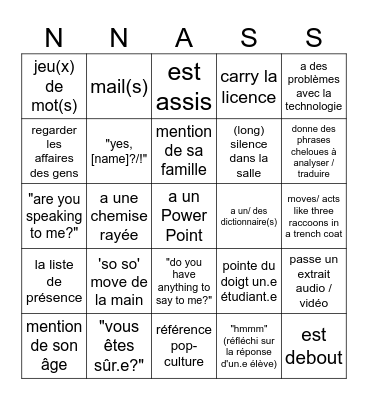 Nass-o Bingo Card