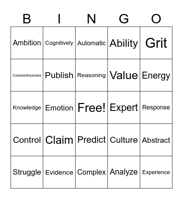 Academic Vocabulary Bingo Card