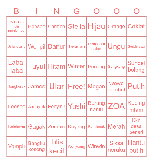 Bingonya Memen! Bingo Card