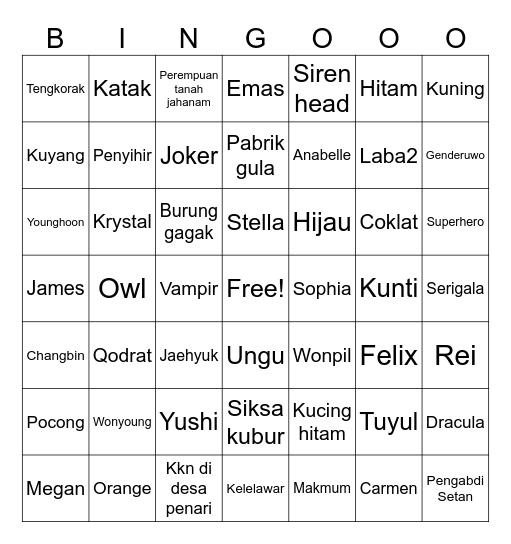 Sophia Bingo Card