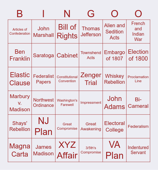 Year in Review Bingo Card