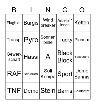 Linksradikales Bingo Card