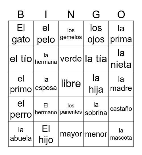 La Familia Bingo Card