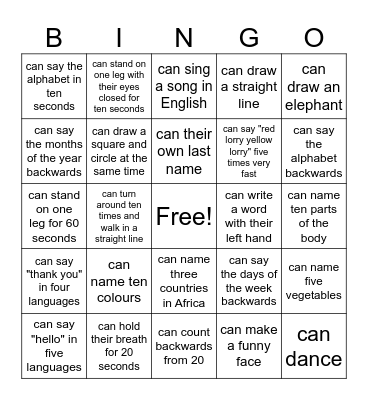 Can you...? Bingo Card
