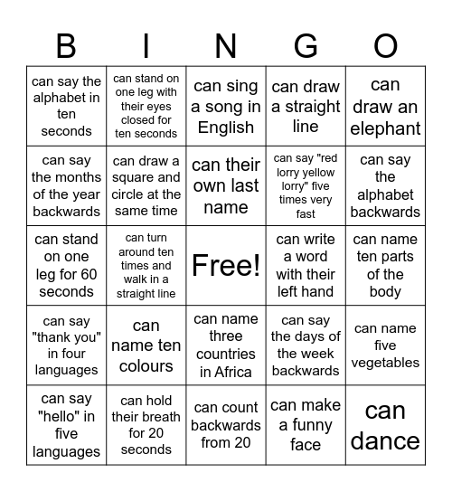 Can you...? Bingo Card
