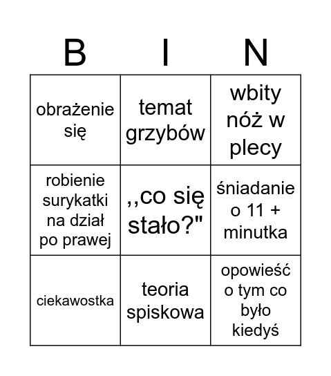 Sebulek Bingo Card