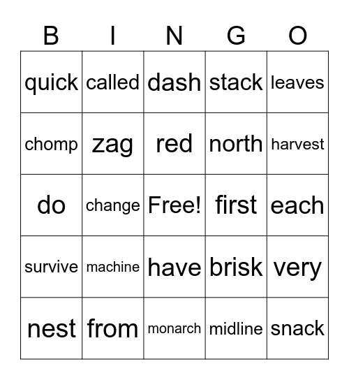 Seasons of Change Bingo Card