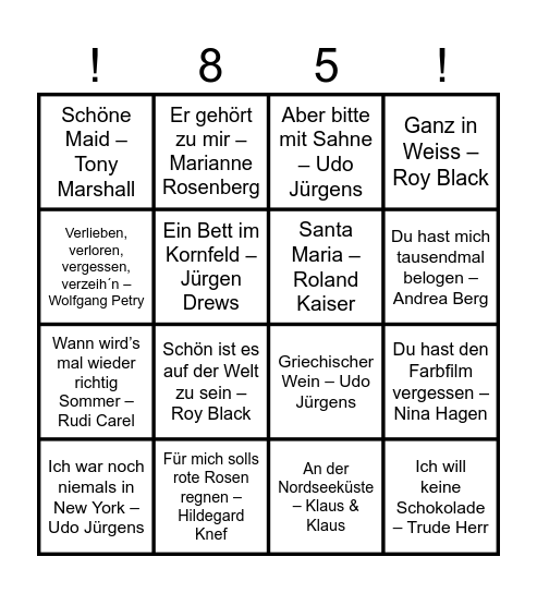 Anni 85 Bingo Card