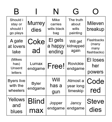 Stranger things Bingo Card