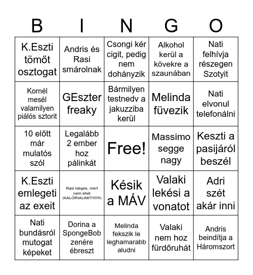 HK hétvége 2025 ősz <333333 Bingo Card