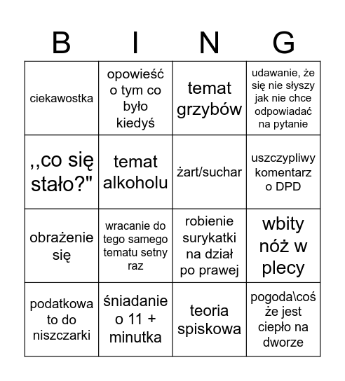Sebulek Bingo Card