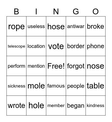 125 Bingo Card