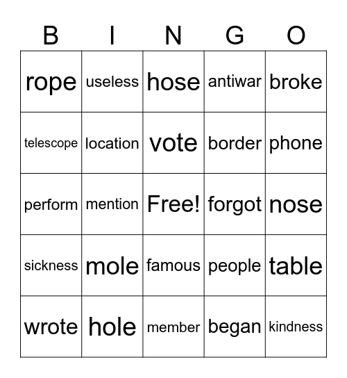 125 Bingo Card