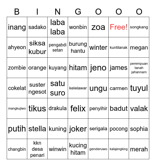 BINGO JIJEEEL Bingo Card
